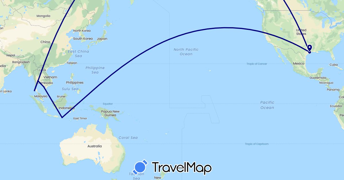 TravelMap itinerary: driving in Indonesia, Thailand, United States, Vietnam (Asia, North America)